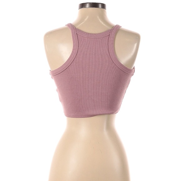 WELLBEING + BEINGWELL purple ribbed sleeveless round neck racerback crop top - Picture 2 of 7